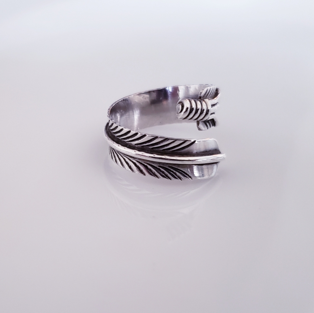 Prayer Feather Adjustable Ring Sterling Silver Na… - image 5